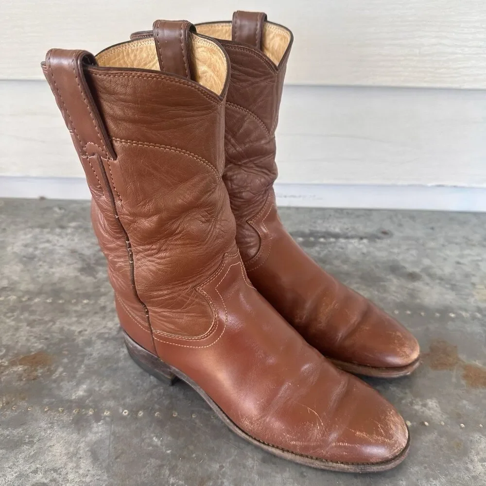 Vintage Justin Classic Brown Roper Style L3802 Cowboy Boots size 6C Womens